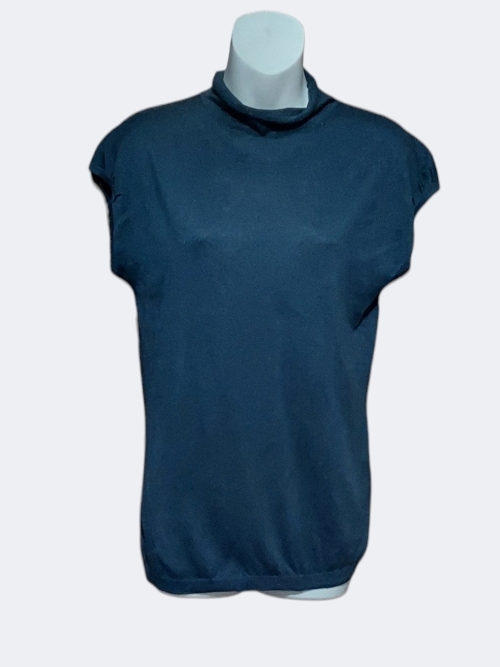 NWT Banana Republic Dusty Blue Cap Sleeve  Mock Turtleneck Sweater Sz Medium